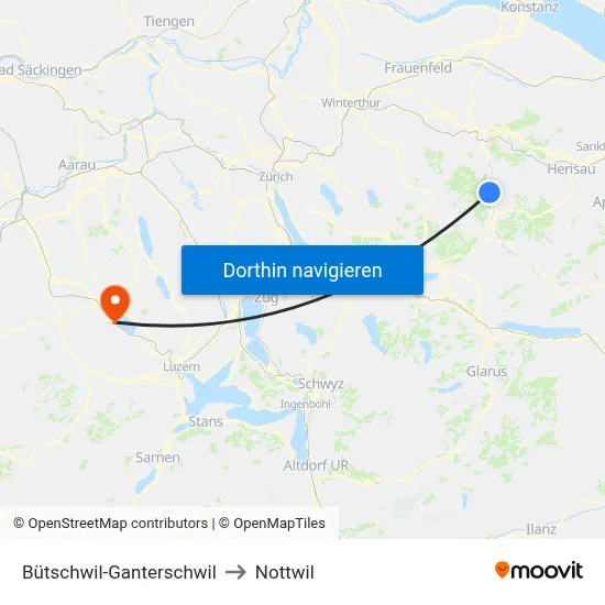 Bütschwil-Ganterschwil to Nottwil map