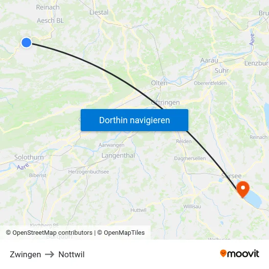 Zwingen to Nottwil map