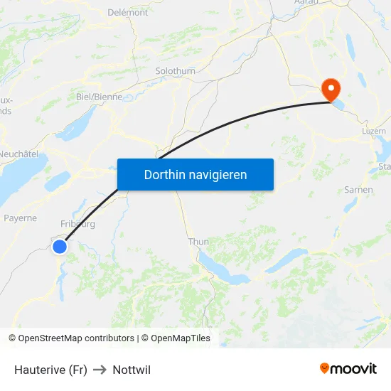Hauterive (Fr) to Nottwil map