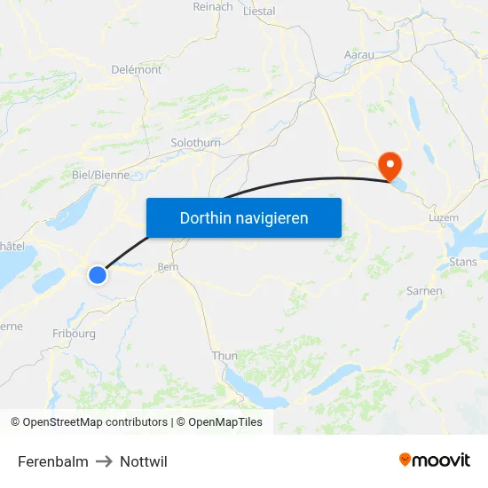 Ferenbalm to Nottwil map