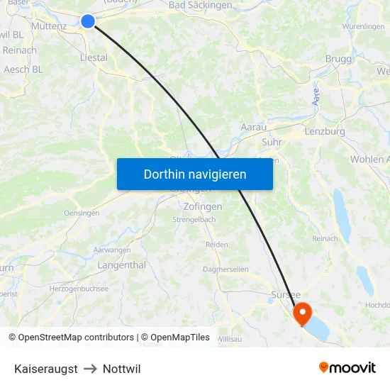 Kaiseraugst to Nottwil map