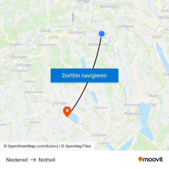 Niederwil to Nottwil map