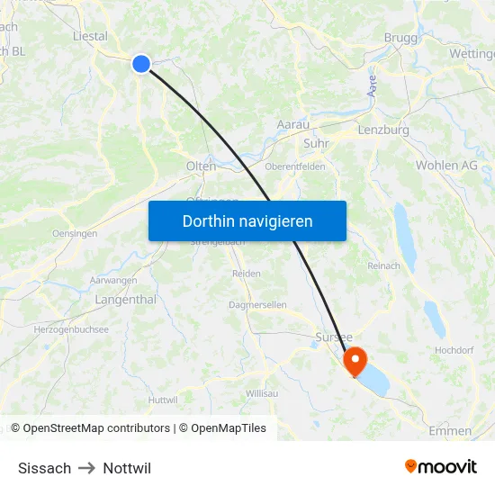 Sissach to Nottwil map