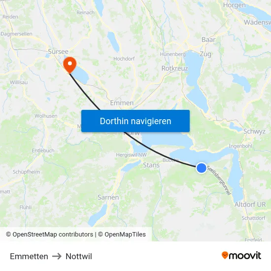 Emmetten to Nottwil map