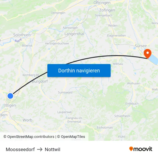 Moosseedorf to Nottwil map