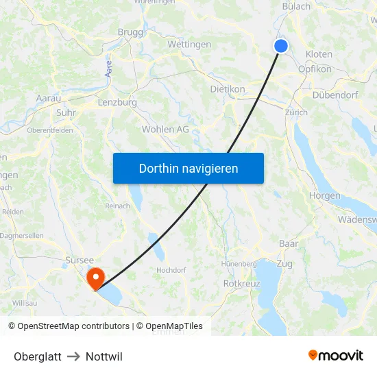 Oberglatt to Nottwil map