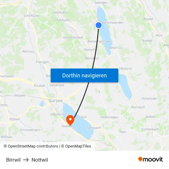 Birrwil to Nottwil map