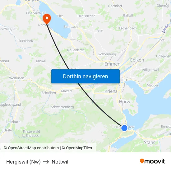 Hergiswil (Nw) to Nottwil map
