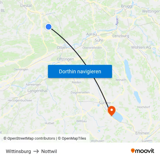 Wittinsburg to Nottwil map