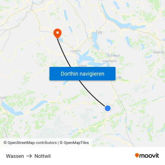 Wassen to Nottwil map