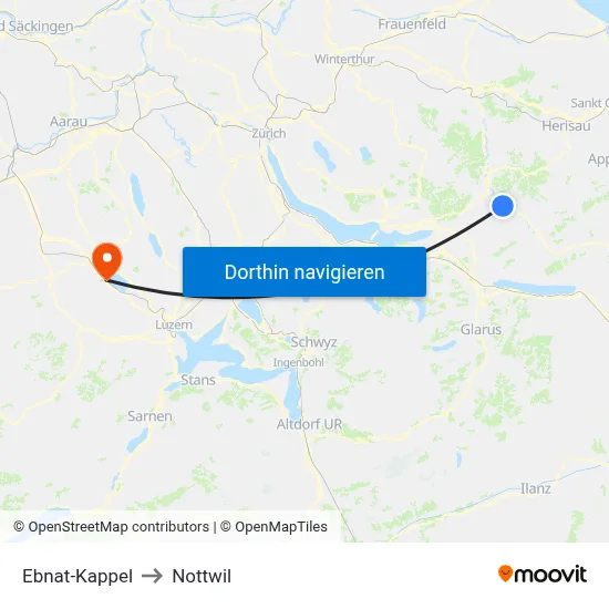 Ebnat-Kappel to Nottwil map