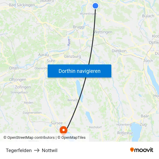 Tegerfelden to Nottwil map