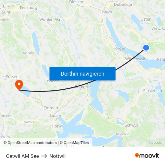 Oetwil AM See to Nottwil map