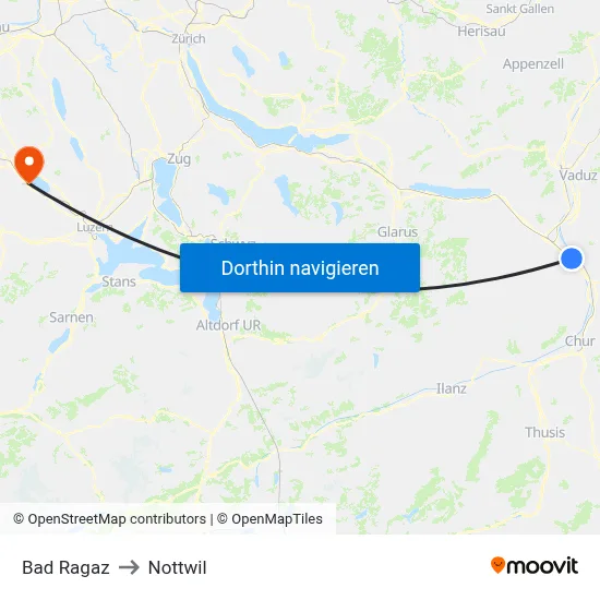 Bad Ragaz to Nottwil map