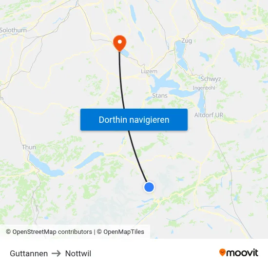 Guttannen to Nottwil map