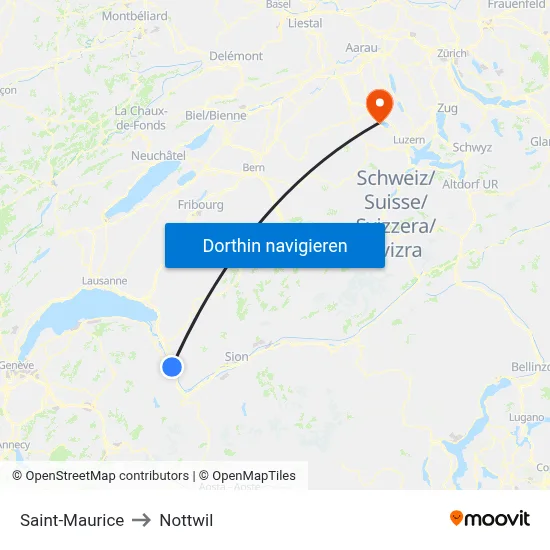 Saint-Maurice to Nottwil map