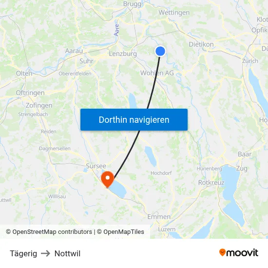 Tägerig to Nottwil map