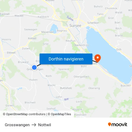 Grosswangen to Nottwil map