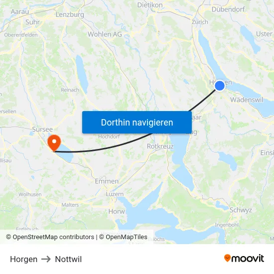 Horgen to Nottwil map