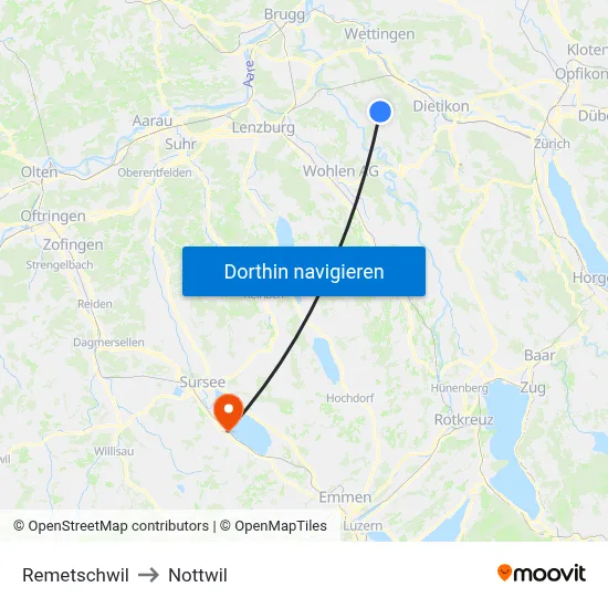 Remetschwil to Nottwil map