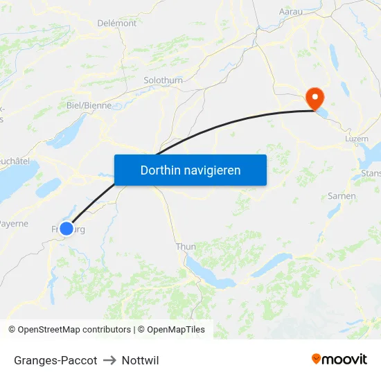 Granges-Paccot to Nottwil map