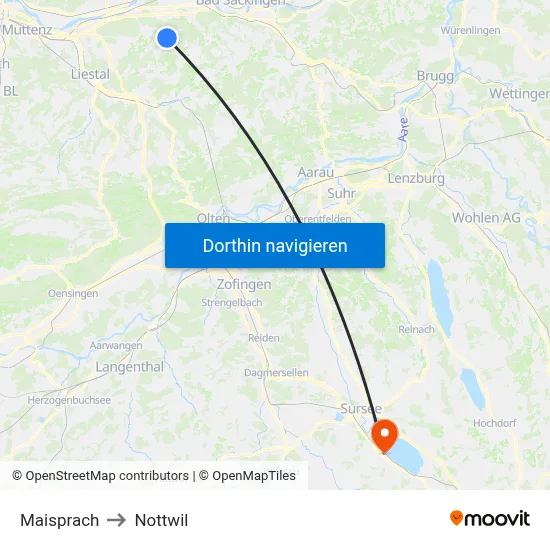 Maisprach to Nottwil map