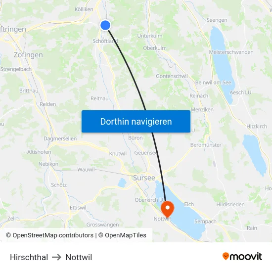Hirschthal to Nottwil map