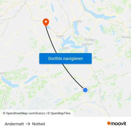 Andermatt to Nottwil map