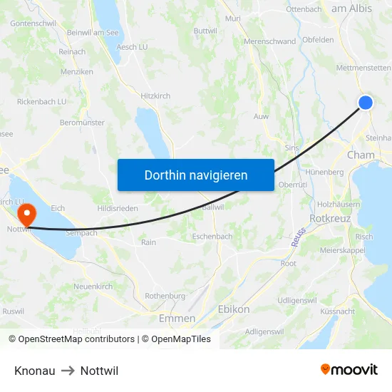 Knonau to Nottwil map