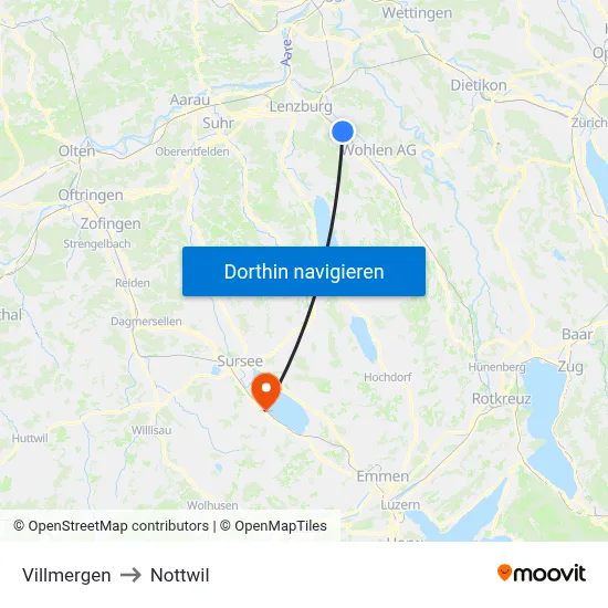 Villmergen to Nottwil map