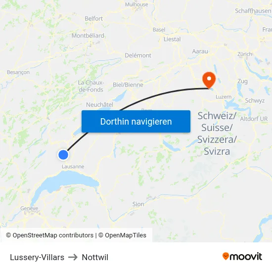 Lussery-Villars to Nottwil map