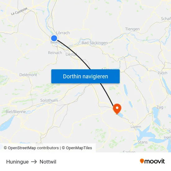 Huningue to Nottwil map
