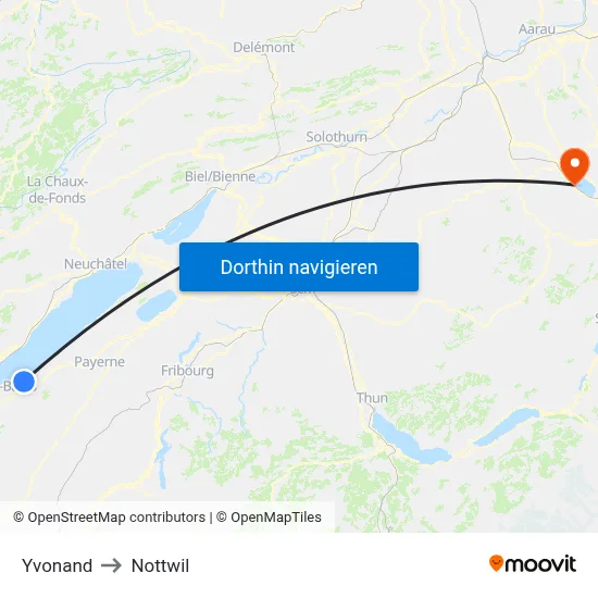 Yvonand to Nottwil map