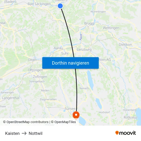 Kaisten to Nottwil map