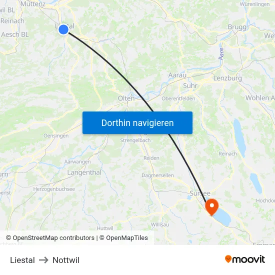 Liestal to Nottwil map