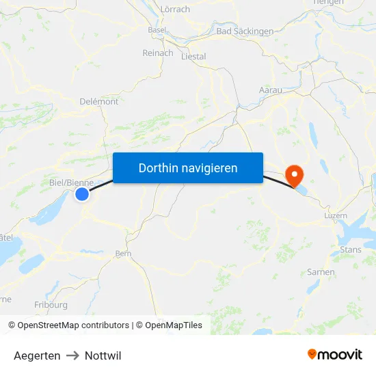 Aegerten to Nottwil map