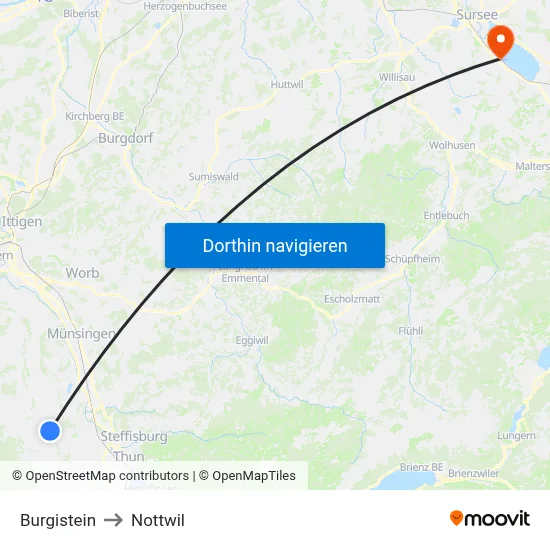 Burgistein to Nottwil map