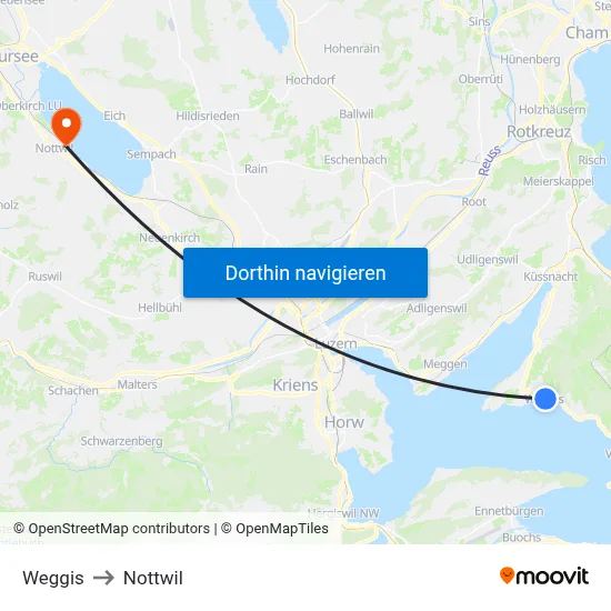 Weggis to Nottwil map