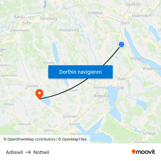 Adliswil to Nottwil map