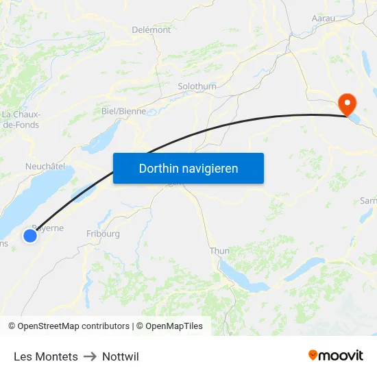 Les Montets to Nottwil map