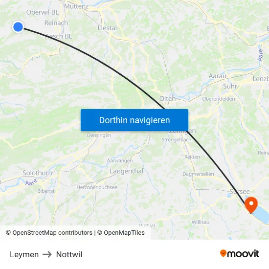 Leymen to Nottwil map
