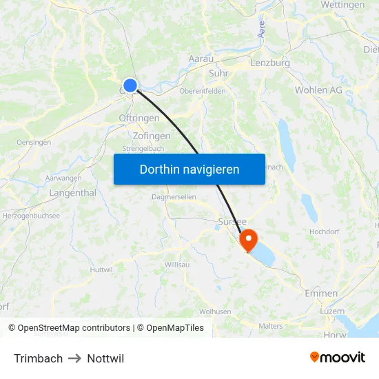 Trimbach to Nottwil map