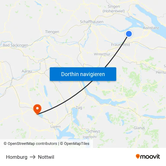 Homburg to Nottwil map