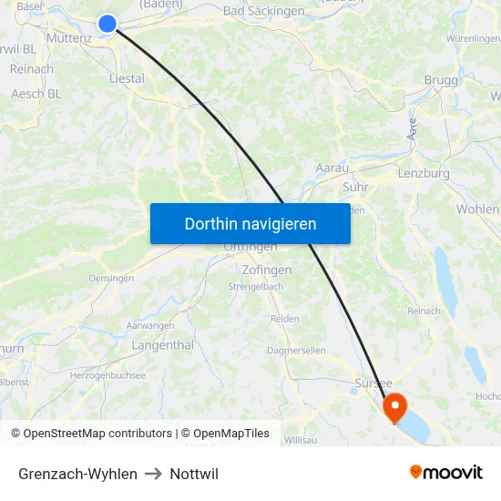 Grenzach-Wyhlen to Nottwil map