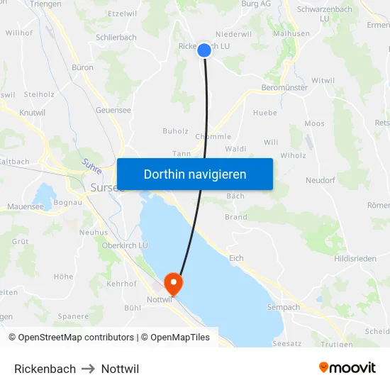 Rickenbach to Nottwil map