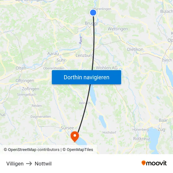 Villigen to Nottwil map