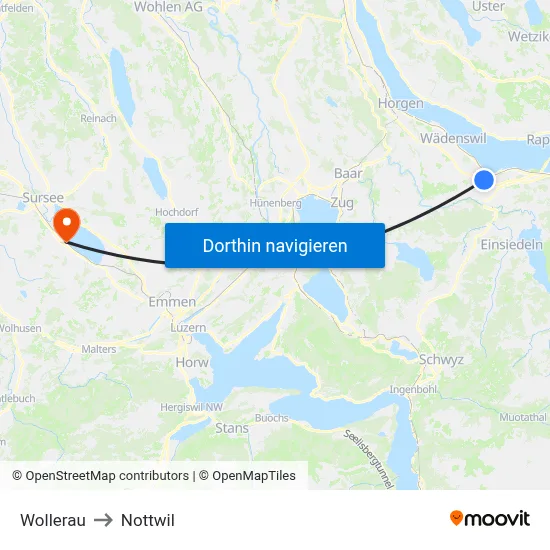 Wollerau to Nottwil map