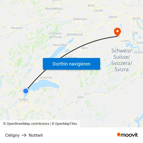 Céligny to Nottwil map