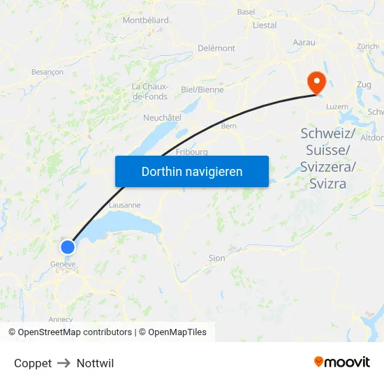 Coppet to Nottwil map