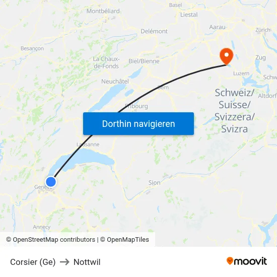 Corsier (Ge) to Nottwil map
